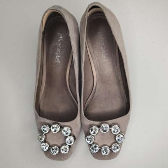 Jeffrey Campbell Shoes - Jeffrey Campbell Carys Crystal Ornament Pumps Grey / Taupe Suede, Womens Size 8
